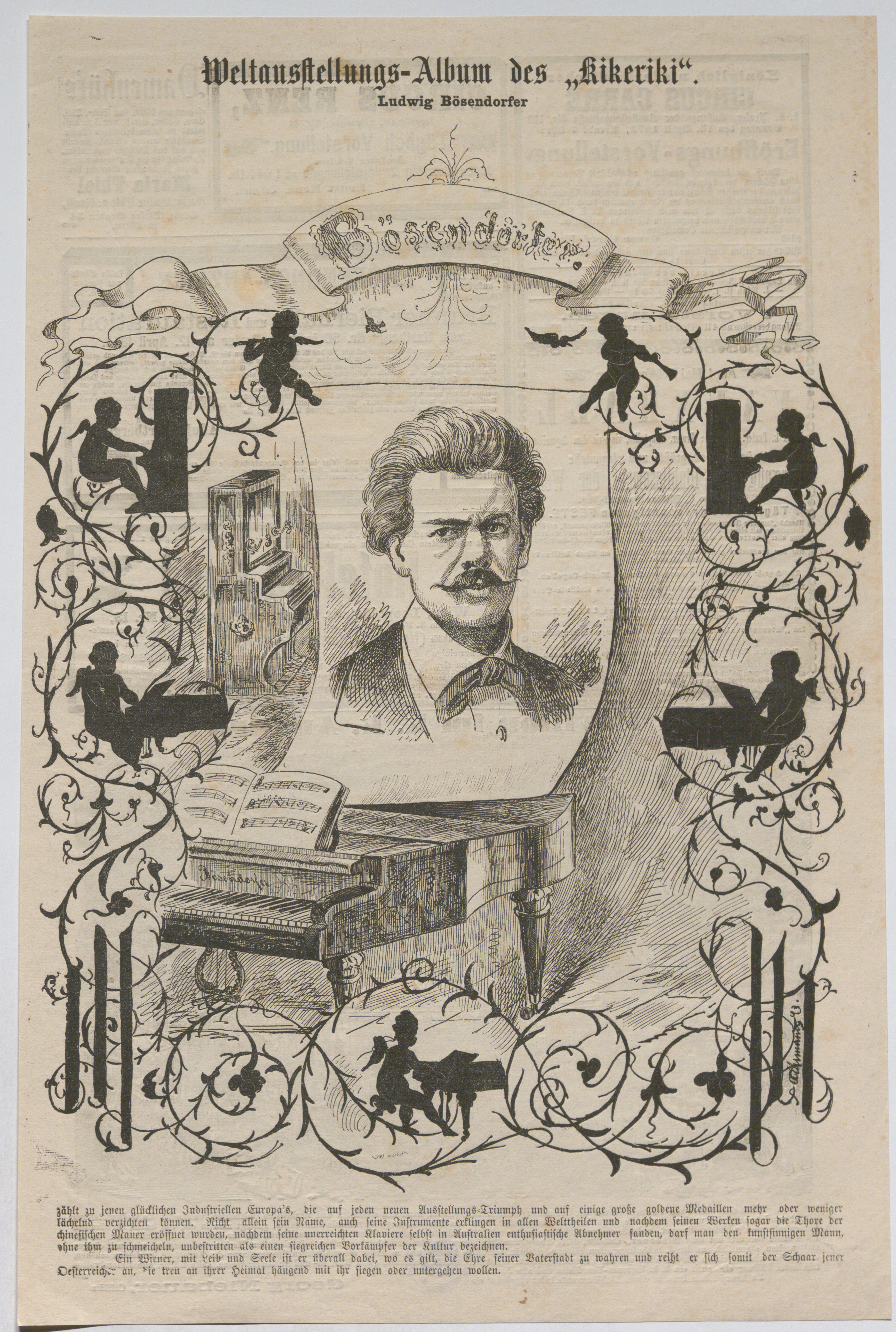 Ludwig Bösendorfer - Grafik in "Weltausstellungs-Album des Kikeriki"