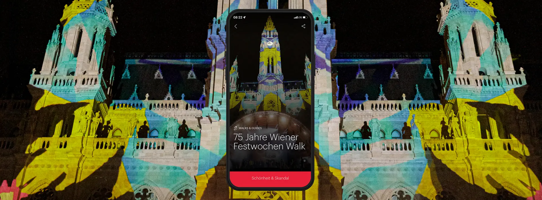 Sujet mit Text: 75 Jahre Wiener Festwochen Walk