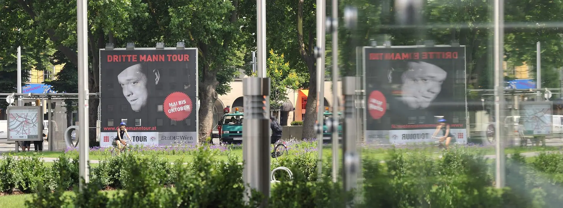 Posters for The Third Man tour on Karlsplatz