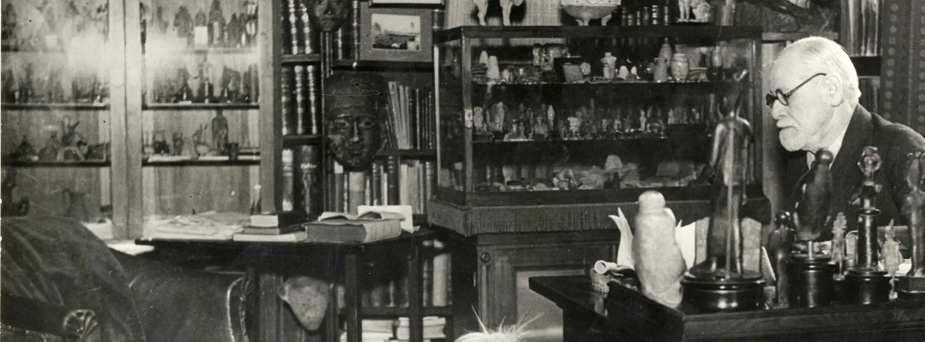 Sigmund Freud in his study with chow, 1937