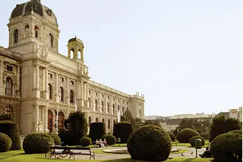 Couple lying on the meadow in front of the Museum of Fine Arts