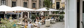 Outdoor dining area on St. Ulrichs Platz