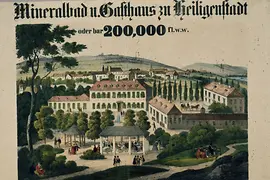 Cartel "Mineralbad u. Gasthaus zu Heiligenstadt"/ oder bar 200.000 fl.w.w.", 1843