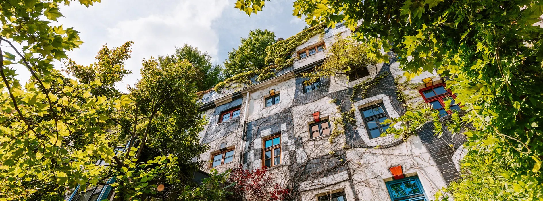 The green façade of the museum designed by architect Hundertwasser