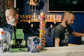 Two sales staff in the fetish store Gayt