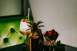 Drinks on a table in the Village Bar