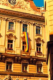 Carmelite quarter, Pride flag hangs out of the window