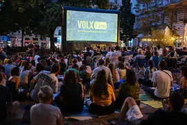 Open-air cinema in a Viennese park at night
