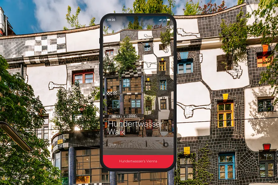 Advertising motif with photo of the Kunst Haus Wien for Hundertwasser Walk